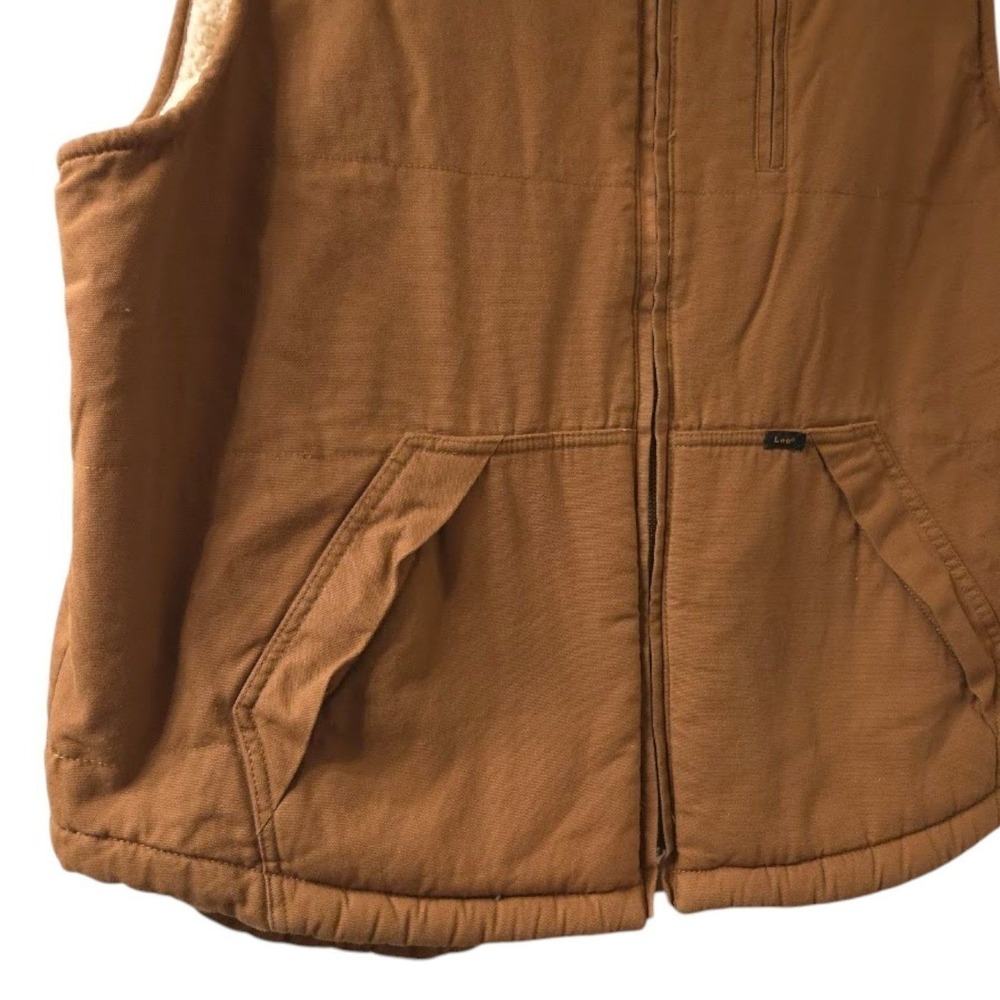 Lee Premium Select Mens XL Brown Sherpa Lined Canvas Workwear Vest - Picture 4 of 8